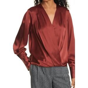 Rag & Bone Lei Wrap front silk blouse burgundy